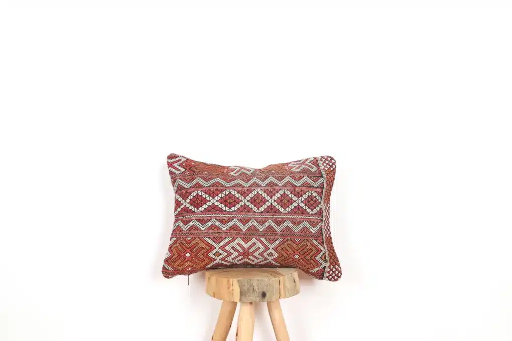 Moroccan cactus silk pillow with intricate patterns and vibrant colors