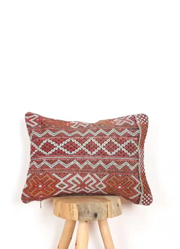 Moroccan cactus silk pillow with intricate patterns and vibrant colors