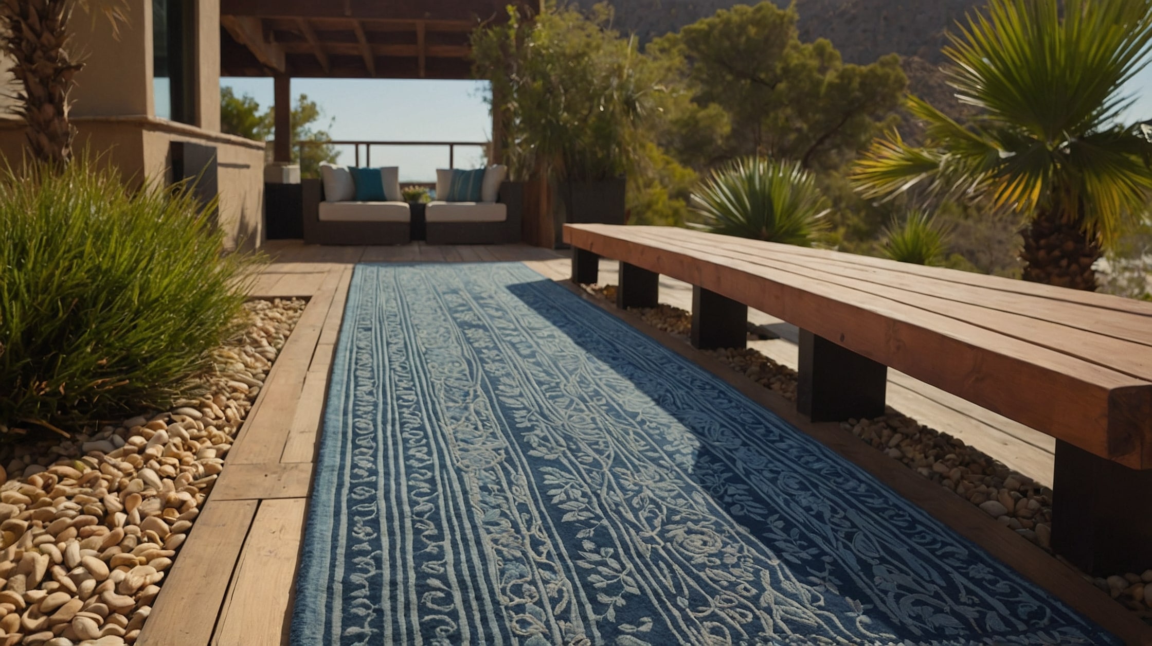 Elegant runner rug with intricate patterns placed in a narrow hallway.