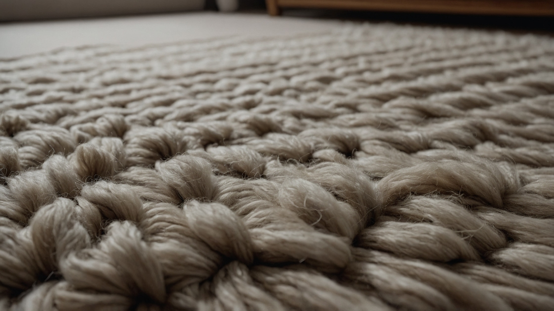Handwoven wool rug in neutral tones for a cozy living room.