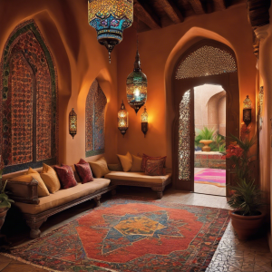 Persian rugs in a Moroccan-style living room