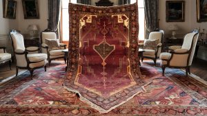 Antique rug being gently cleaned with a soft brush