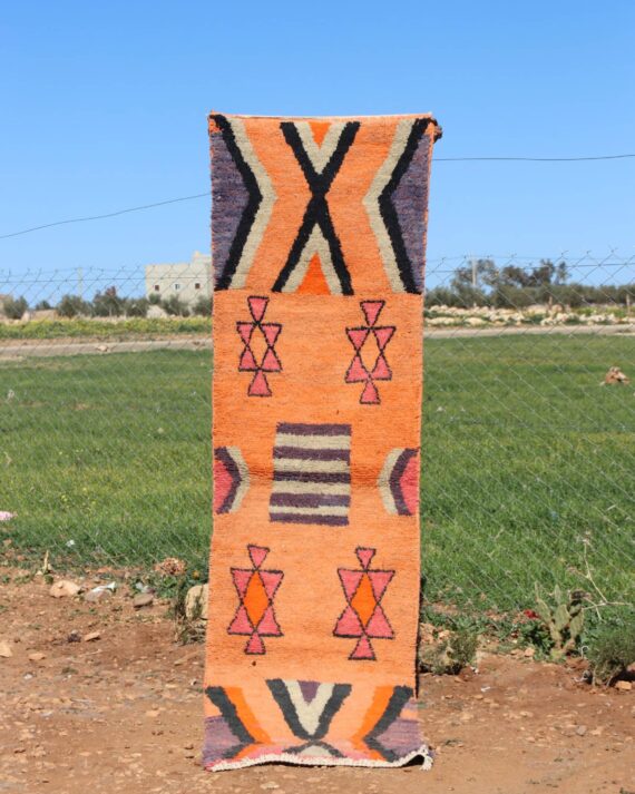 Berber Orange Runner Rug – Handcrafted Wool Rug