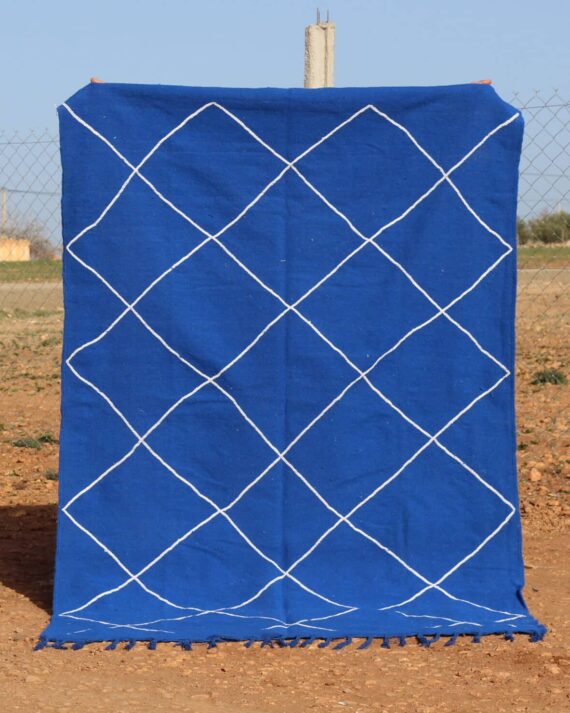 Berber Flatweave Blue Rug with rich blue tones and handwoven craftsmanship