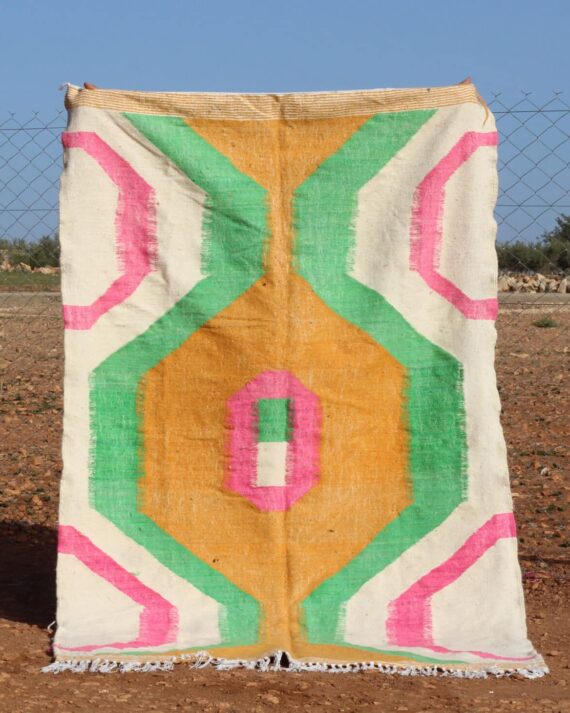 Berber Abstract Kilim Rug with intricate patterns and flatweave design