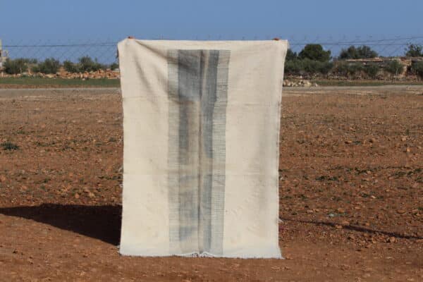 Handwoven Natural White Wool Kilim Rug with intricate patterns and a minimalist design