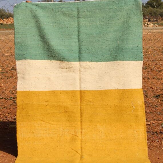 Handwoven Moroccan Area Rug with intricate kilim patterns and a versatile flatweave design