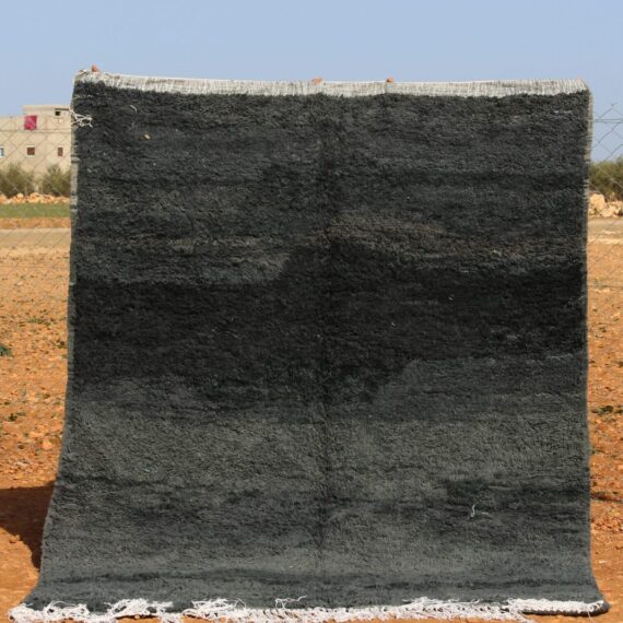 Moroccan Black Wool Rug, handwoven wool in elegant black.
