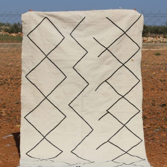 Moroccan Beni Ourain Flatweave Rug with minimalist geometric patterns and handwoven craftsmanship