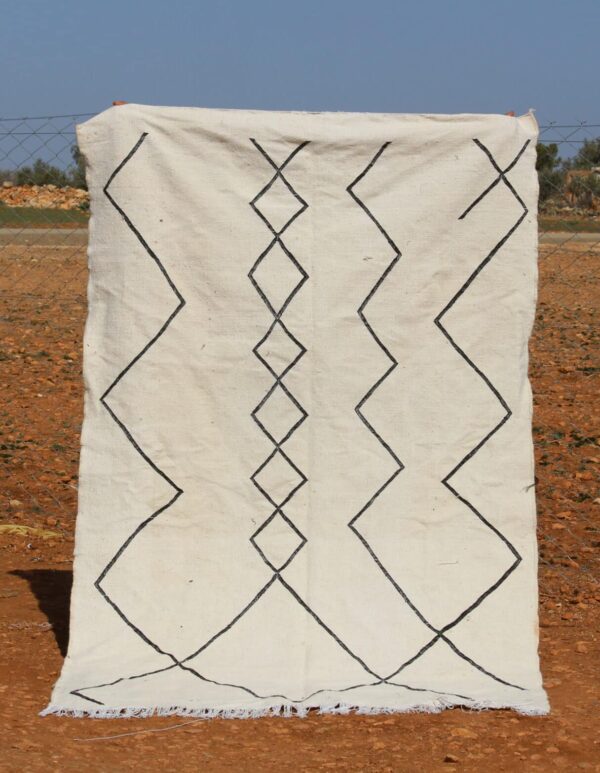 Minimalist White Beni Ourain Rug with subtle geometric patterns and handwoven craftsmanship