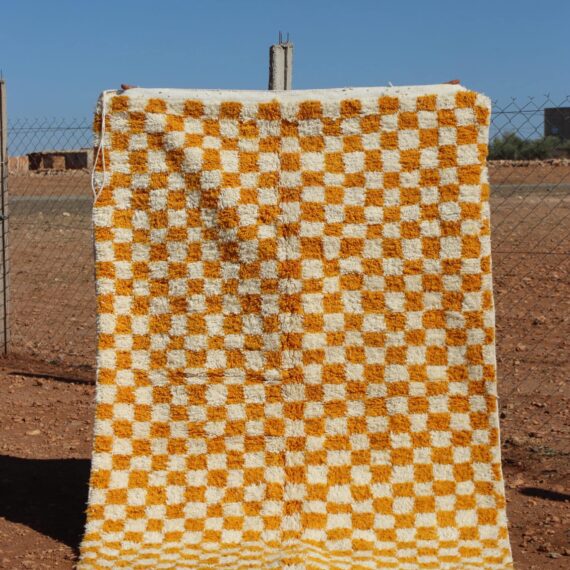 Berber Yellow Checkered Rug with bold patterns