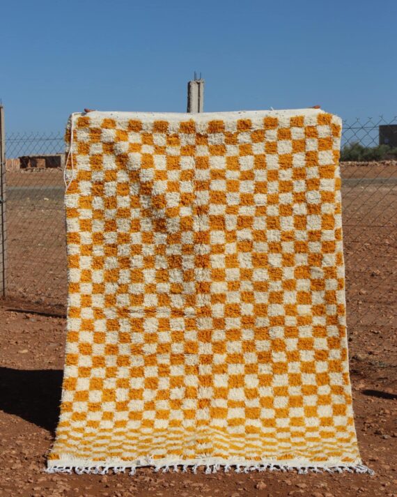 Berber Yellow Checkered Rug with bold patterns