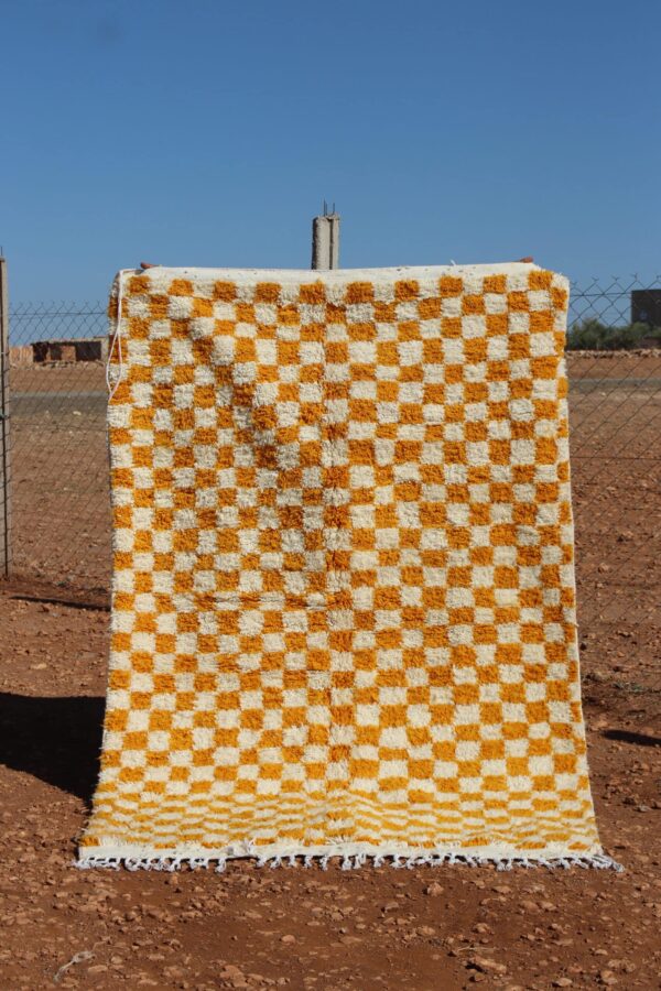 Berber Yellow Checkered Rug with bold patterns