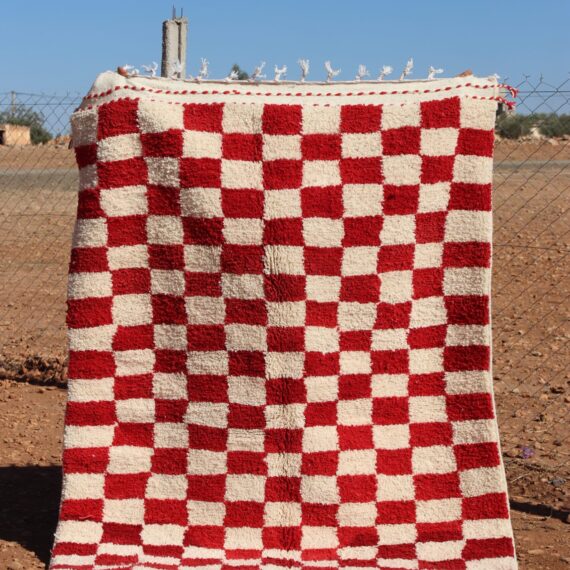 Colorful Red Moroccan Checkered Rug with vibrant patterns