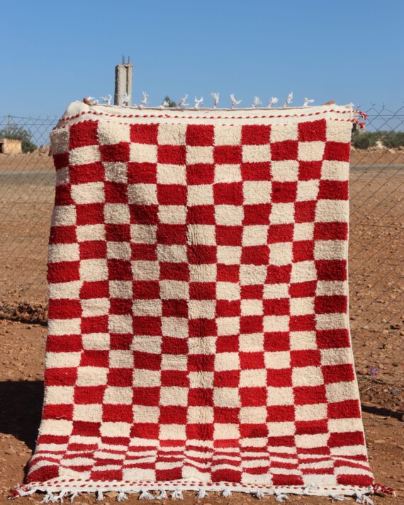 Colorful Red Moroccan Checkered Rug with vibrant patterns