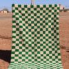Moroccan Wool Green Checkered Rug with a classic pattern