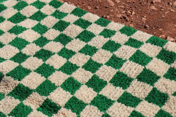 Moroccan Wool Green Checkered Rug - Image 2