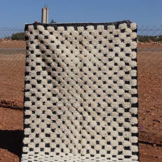 Black and White Checkered Rug with bold pattern