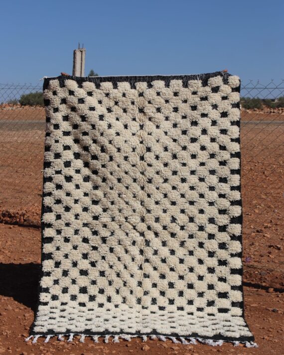 Black and White Checkered Rug with bold pattern