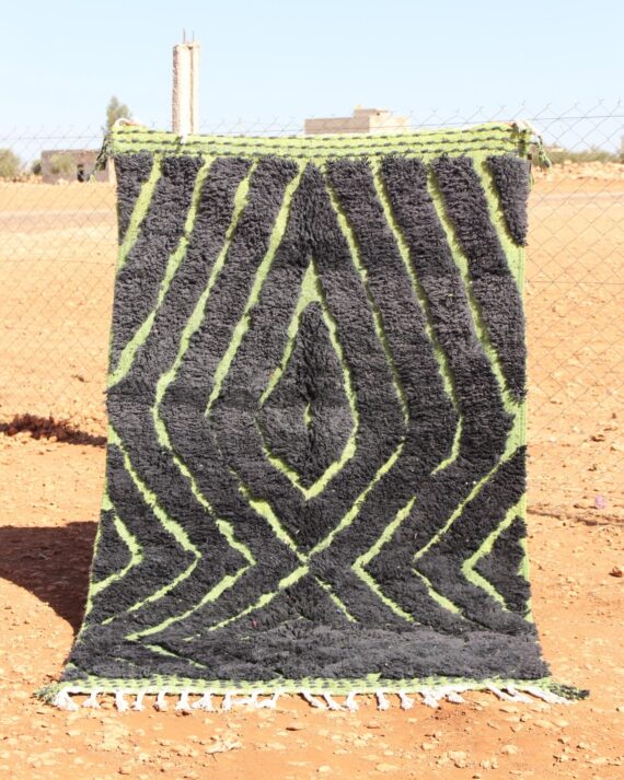 Handwoven Moroccan Black Rug with sleek and bold design