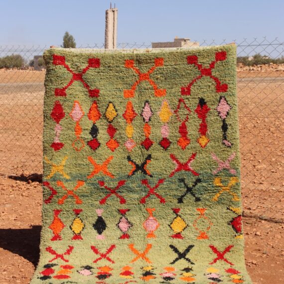 Handcrafted Berber Moroccan Green Rug with deep green tones and traditional patterns