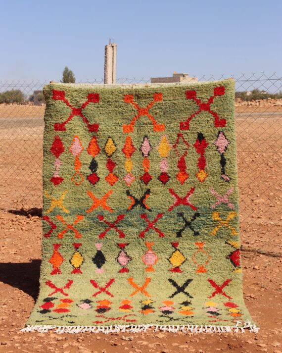 Handcrafted Berber Moroccan Green Rug with deep green tones and traditional patterns