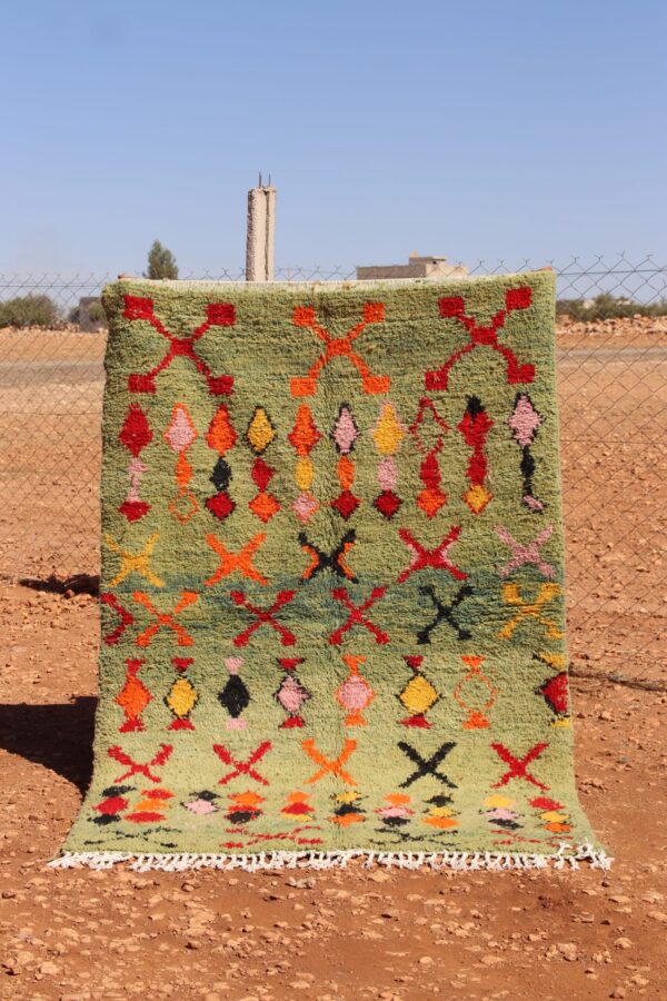 Handcrafted Berber Moroccan Green Rug with deep green tones and traditional patterns