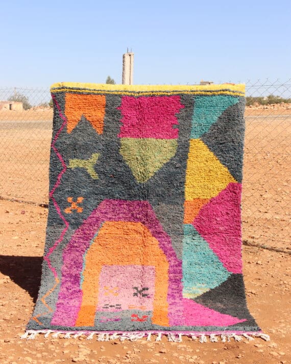 Handwoven Abstract Multicolor Berber Rug with vibrant colors and intricate designs