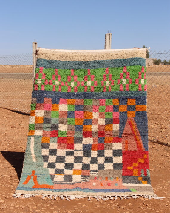 Handwoven Abstract Moroccan Colorful Rug with vibrant hues and intricate designs