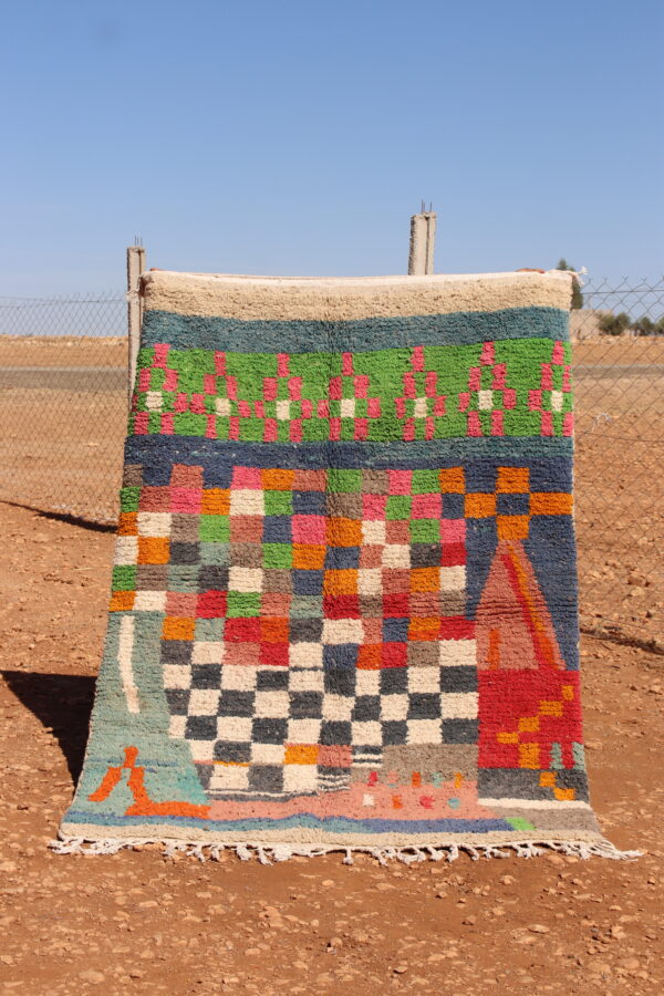 Handwoven Abstract Moroccan Colorful Rug with vibrant hues and intricate designs