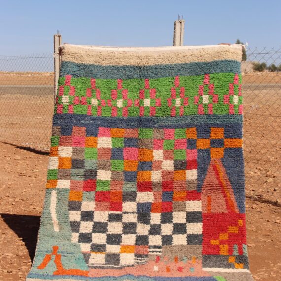 Handwoven Abstract Moroccan Colorful Rug with vibrant hues and intricate designs