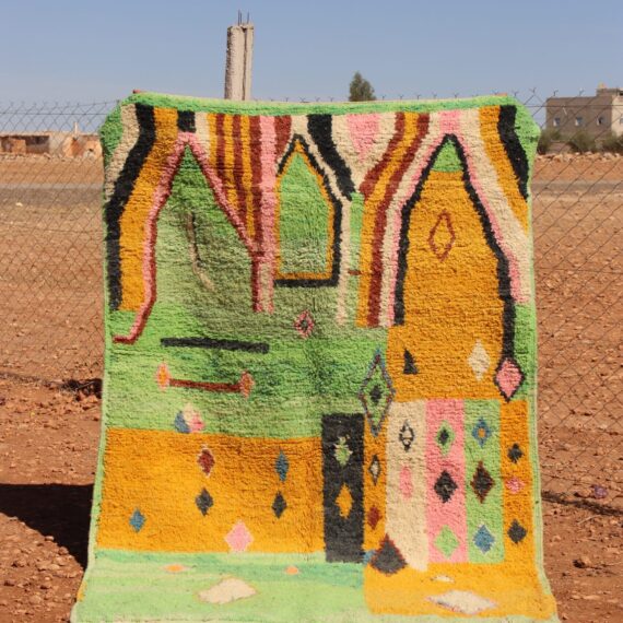 Handwoven Moroccan Abstract Colorful Rug with vibrant colors and artistic patterns