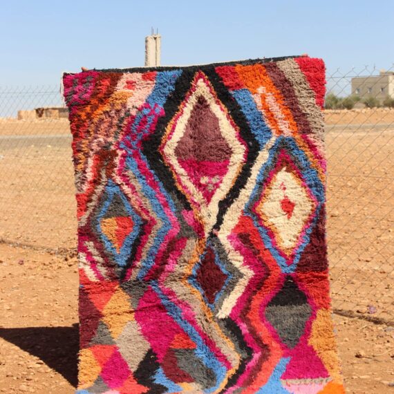 Berber Colorful Area Rug with traditional Moroccan patterns
