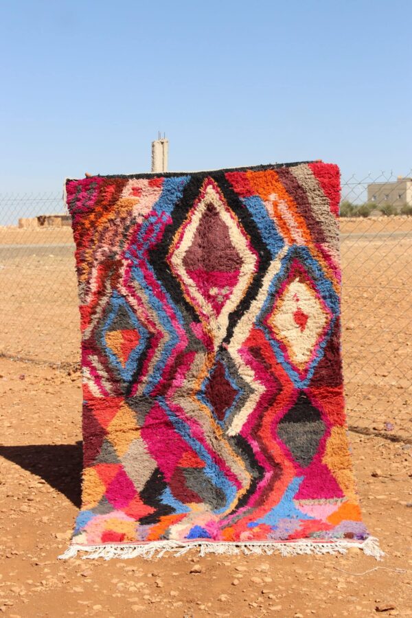 Berber Colorful Area Rug with traditional Moroccan patterns