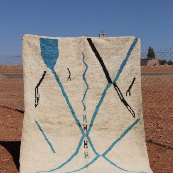Custom White Abstract Rug with intricate patterns and handwoven Berber wool