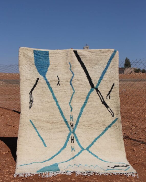 Custom White Abstract Rug with intricate patterns and handwoven Berber wool