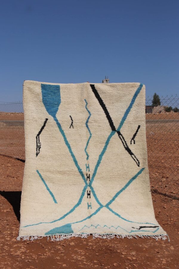 Custom White Abstract Rug with intricate patterns and handwoven Berber wool