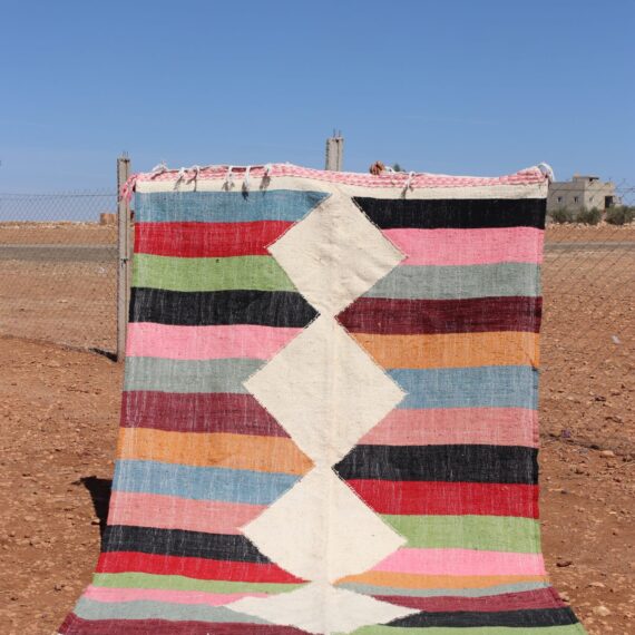 Flatweave Colorful Rug with vibrant patterns and textures