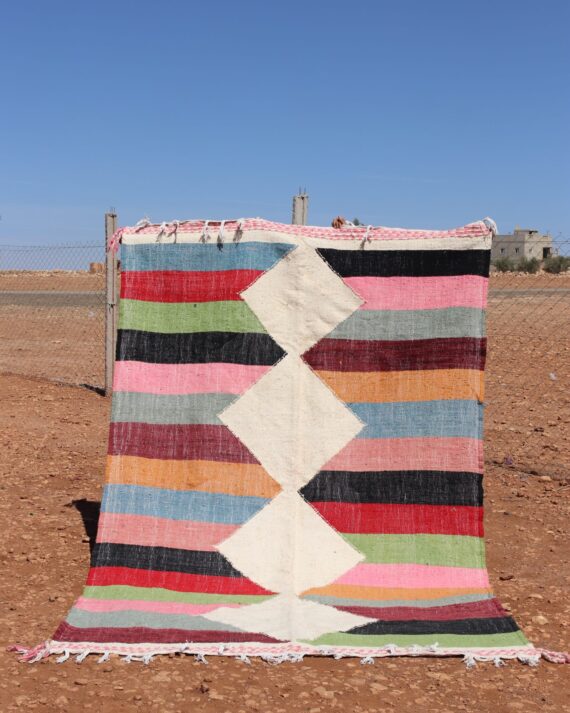 Flatweave Colorful Rug with vibrant patterns and textures