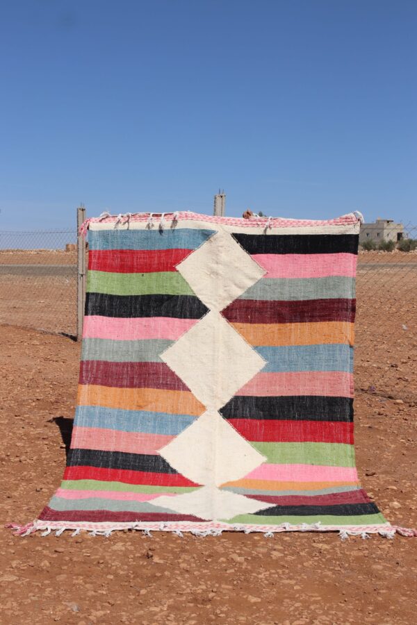 Flatweave Colorful Rug with vibrant patterns and textures