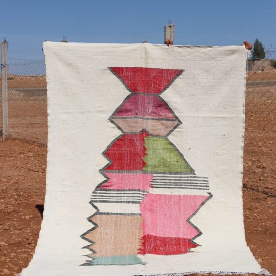 White Minimalist Colorful Rug with vibrant colors and a clean design