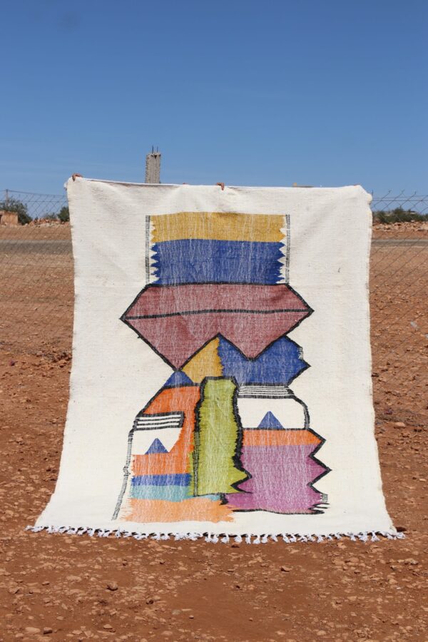 Minimalist Colorful Kilim Rug with subtle and vibrant patterns and handwoven craftsmanship