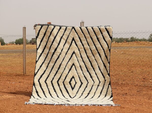 Black and White Striped Rug – Handcrafted Moroccan Wool Rug