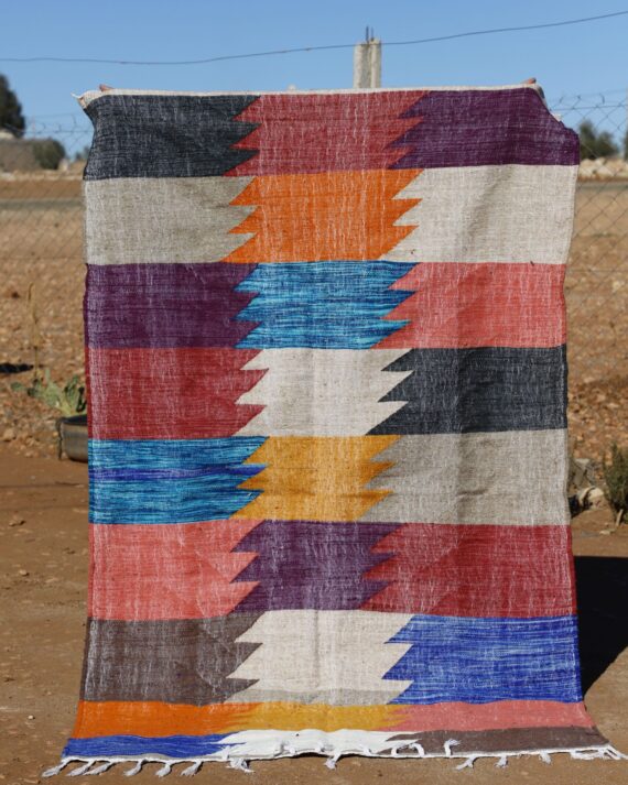 Abstract Kilim Rug with bold patterns and vibrant colors