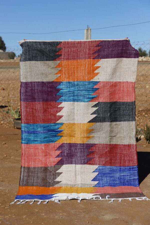 Abstract Kilim Rug with bold patterns and vibrant colors