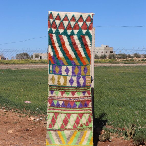 Berber Colorful Abstract Long Runner Rug with vibrant Moroccan patterns