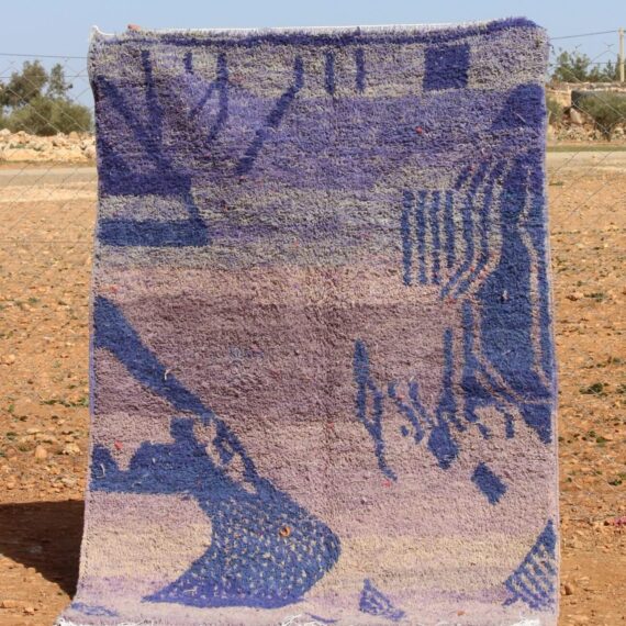 Handwoven Moroccan purple rug with abstract design