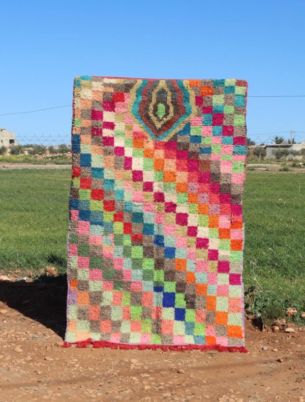 Handwoven Moroccan colorful rug with vibrant patterns