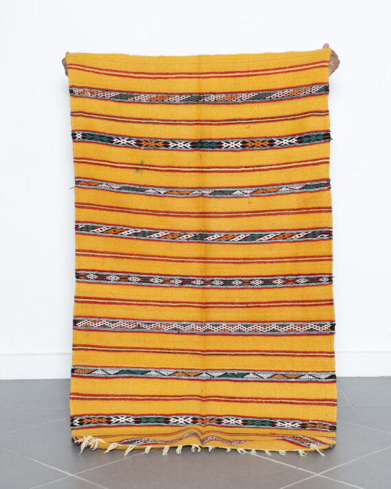 Golden Moroccan Kilim with Horizontal Stripes