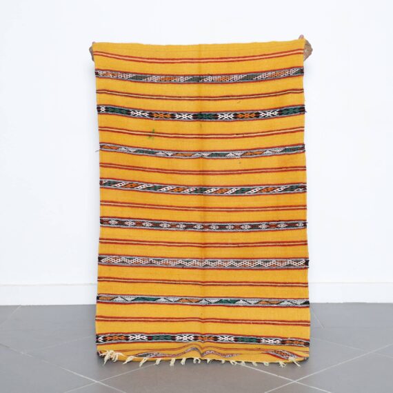 Golden Moroccan Kilim with Horizontal Stripes